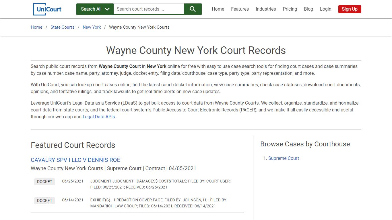 Wayne County New York Court Records | New York | UniCourt